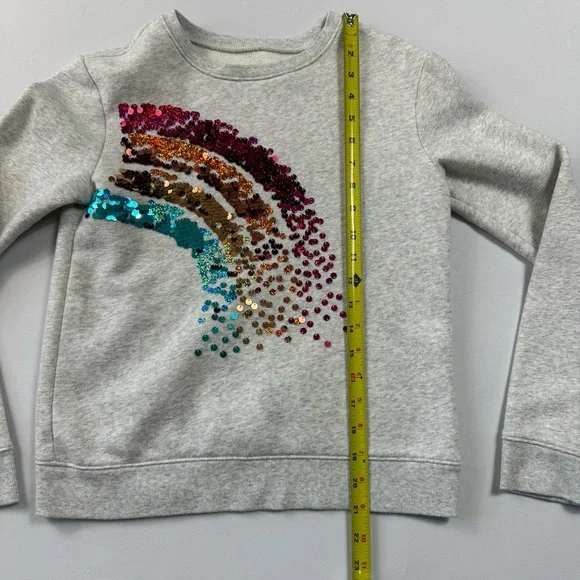Jumping Beans Girls Size 12 Long Sleeve Gray Sweatshirt Sequin Rainbow Crewneck - Picture 6 of 8